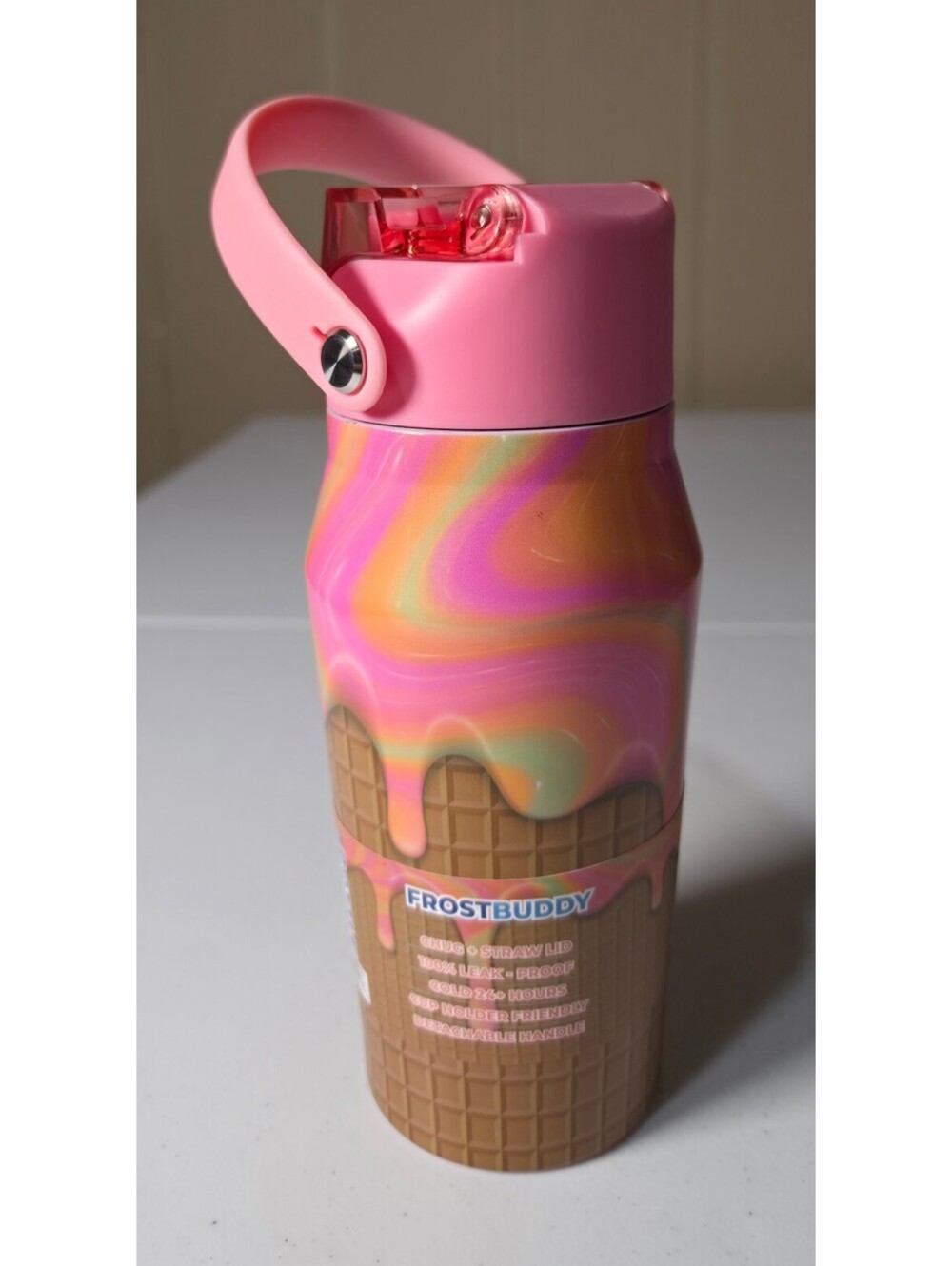 Frostbuddy Insulated Water Bottle with Straw Lid and Cup Holder Friendly Design